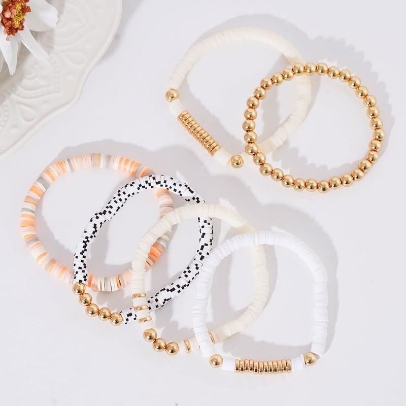 GOOJIDS Surfer Heishi Clay Bead Bracelets for Women Bohemian Stackable Gold Plated Beaded Stretch Bracelets Elastic Layering Friendship Bracelets Set Boho Jewelry - Image 2